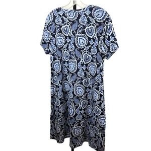 NWT Soft Surroundings Women's Paisley 100% Cotton Midi Dress‎ Blue Size Large